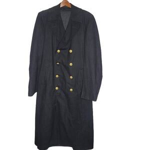 Davis Clothing Company All Wool Black Military Peacoat jacket 39 Long Coat HEAVY